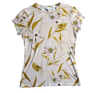 Ted Baker Juliay Cabana Jersey Fitted Floral Tee Short Sleeve Light Pink Size 2